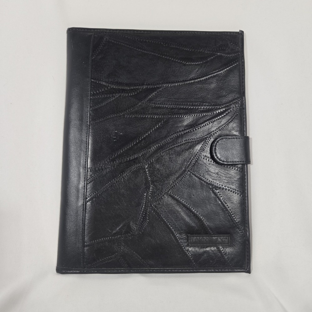 LVintage ondon Fog Black Leather Portfolio